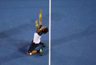 Rafael Nadal celebrating after his win over Fernando Verdasco in the 2009 Australian Open semifinal